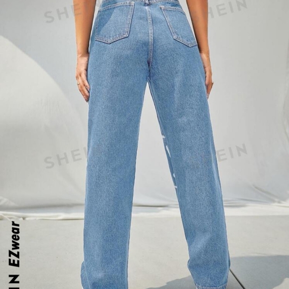 Shein EZwear Womens High Waisted Wide Boyfriend Jeans Smiley Face Small 4 - Picture 3 of 9